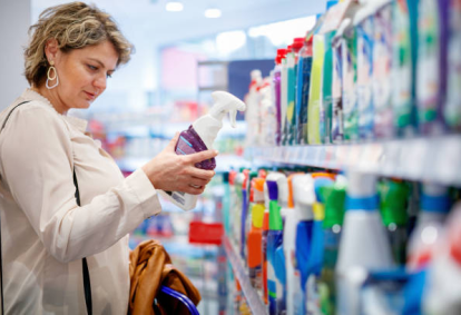 Gôndola de supermercado, cliente comprando